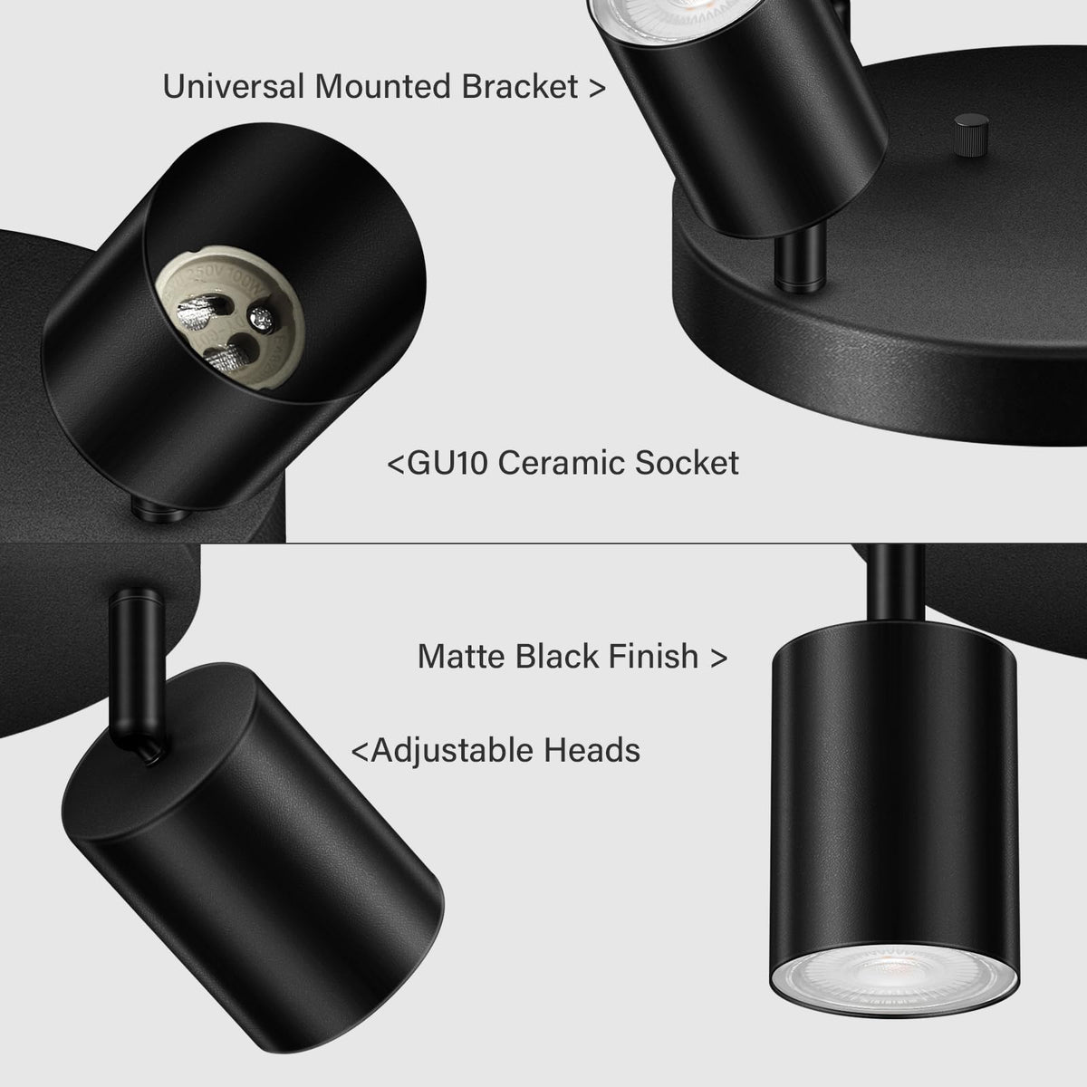 LED 4 Light Track Lighting Kit, LED Track Lighting Fixtures, Black Round Ceiling Spot Lighting, Flexibly Rotatable