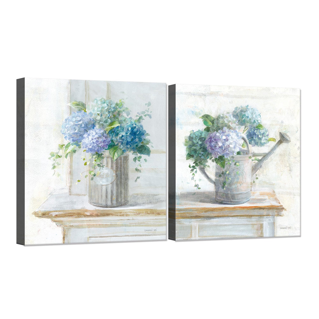 Blue Hydrangea Bathroom Wall Art 2 pcs Farmhouse Rustic Flower Art Botanical Floral Posters Paintings Framed Artwork