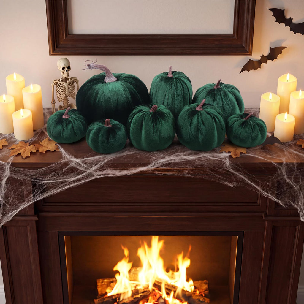 8 Pcs Fake Green Velvet Pumpkins Artificial Pumpkin Decoration