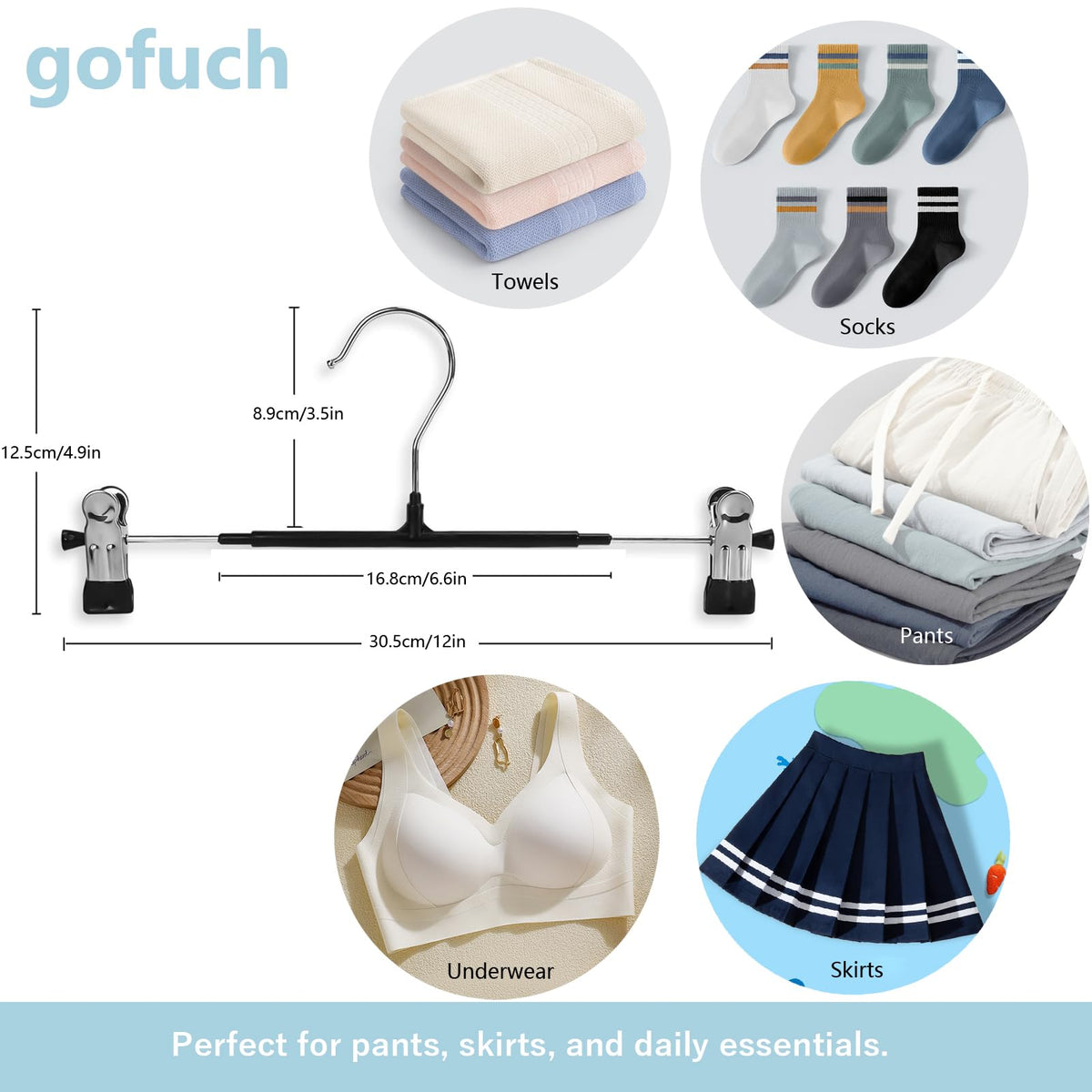 Pants Hangers with Clips, 50 Pack Heavy Duty Space Saving Pant Hangers for Closet Organizer, 12 Inch White Non Slip