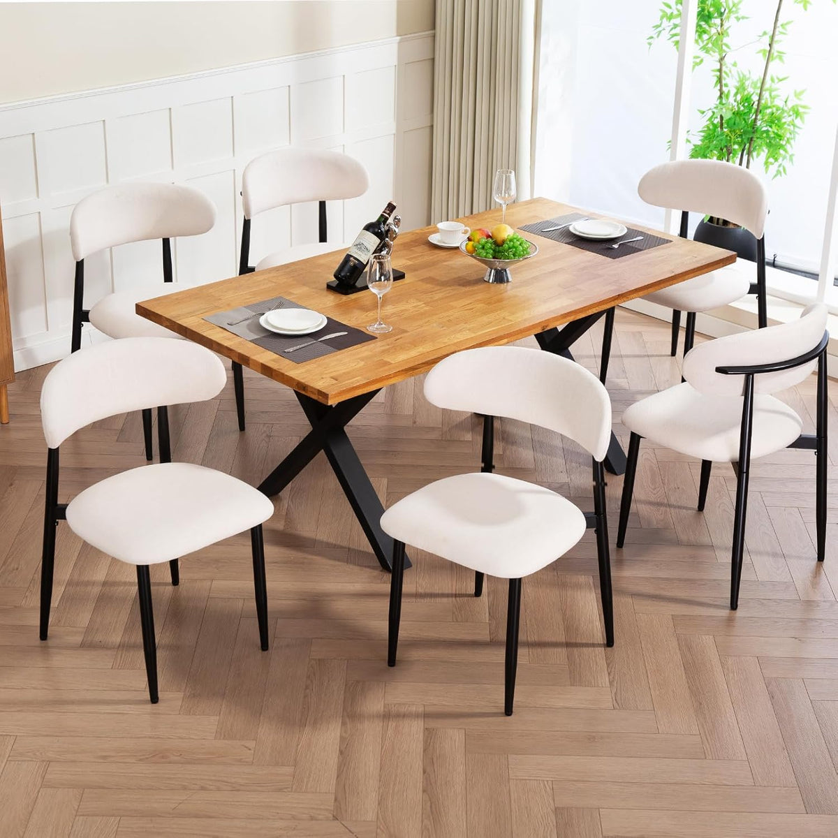Dining Chairs Set of 4, Modern Fabric Upholstered Metal Kitchen Chairs for Dining Room, Beige