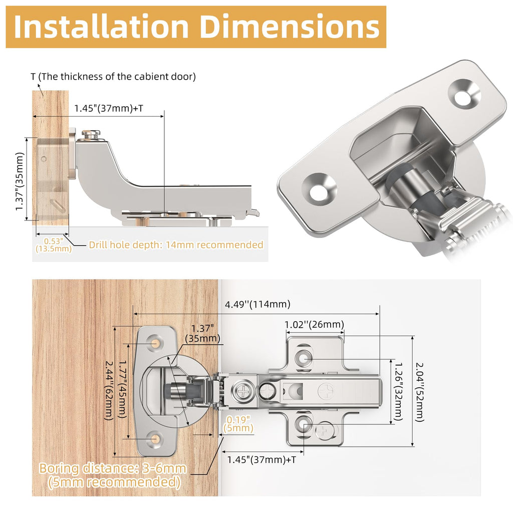 60 Pack Frameless Inset Soft Close Cabinet Hinges