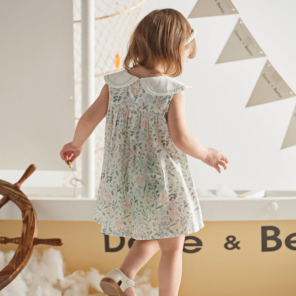 Toddler Girl Floral Smocked Dress Vintage Cotton Playwear Dress