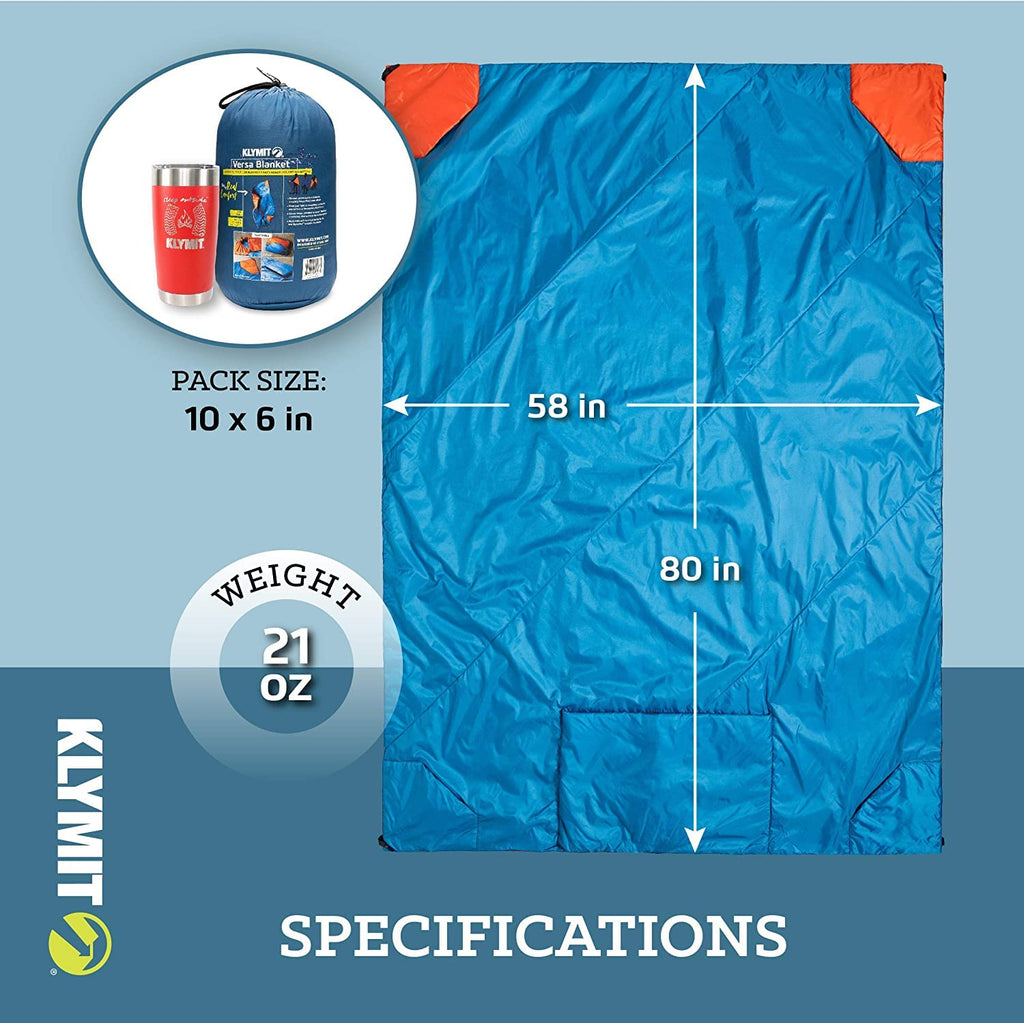 Versa Packable Camping Blanket and Comforter, Blue/Orange