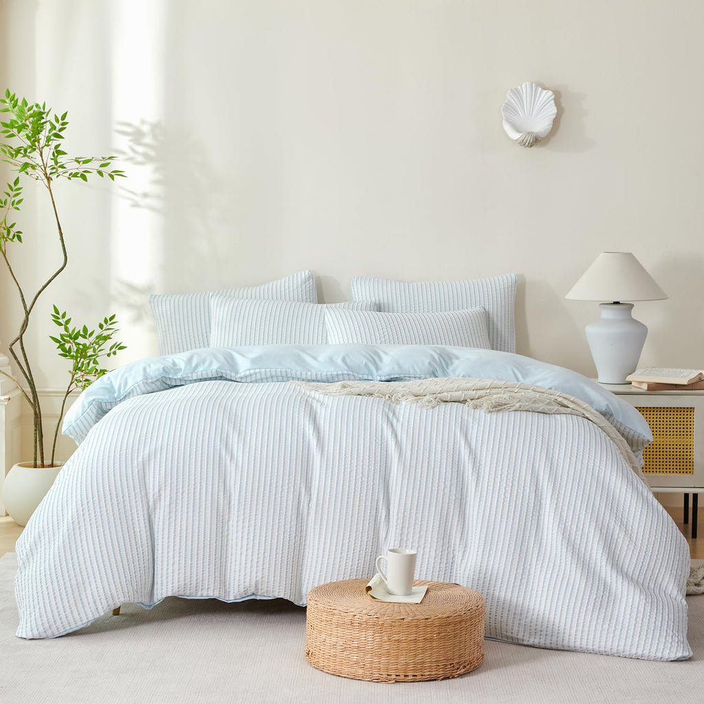 Striped Duvet Cover King Size - 3 Pieces Washed Microfiber Jacquard Duvet Cover Set, Striped Bedding Comforter Cover