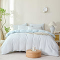 Striped Duvet Cover King Size - 3 Pieces Washed Microfiber Jacquard Duvet Cover Set, Striped Bedding Comforter Cover