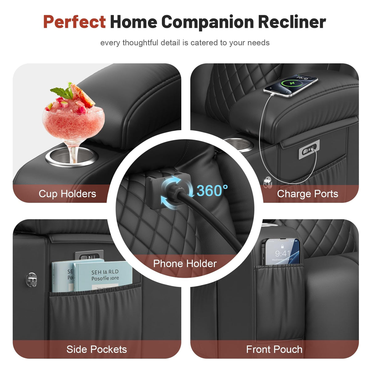 Power Loveseat Recliner Sofa, Reclining Loveseat with Console
