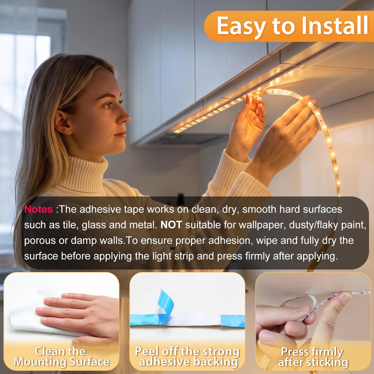 3 Pack 9.9FT Under Cabinet Lights Battery Powered with Remote, 12 Modes, Self-Adhesive, Flexible, Dimmable, Timer