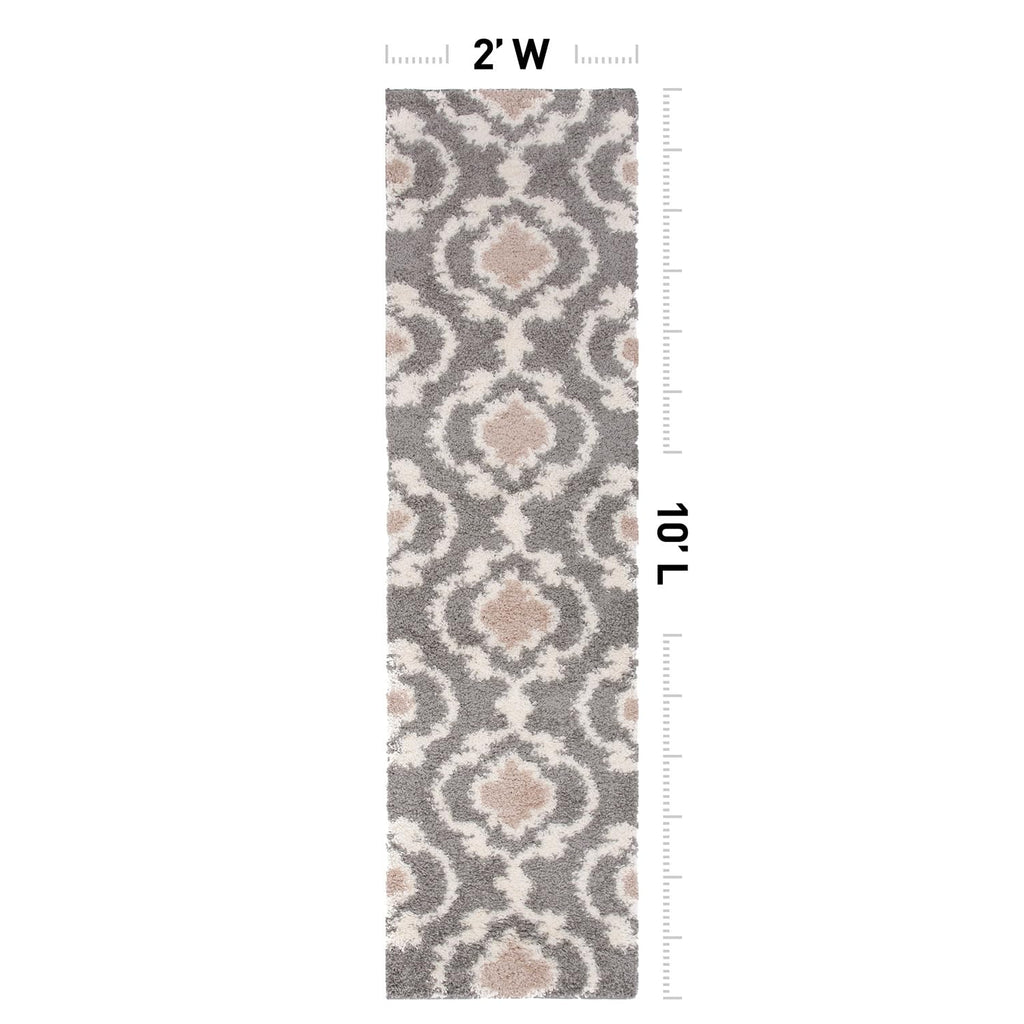 Moroccan Trellis Shag Cozy Indoor Runner Rug Gray/Cream