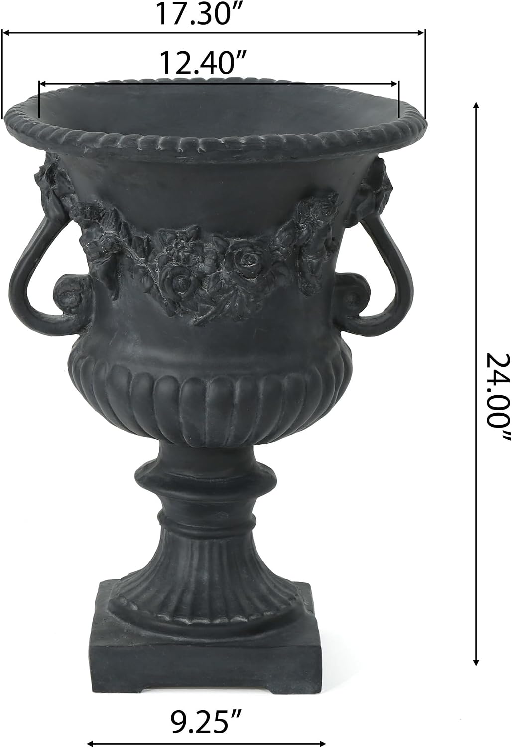 Antique Black Outdoor Urn Planter, Magnesium Oxide Large Urn Planter Outdoor with Drainage Hole, Elegant Vintage Style