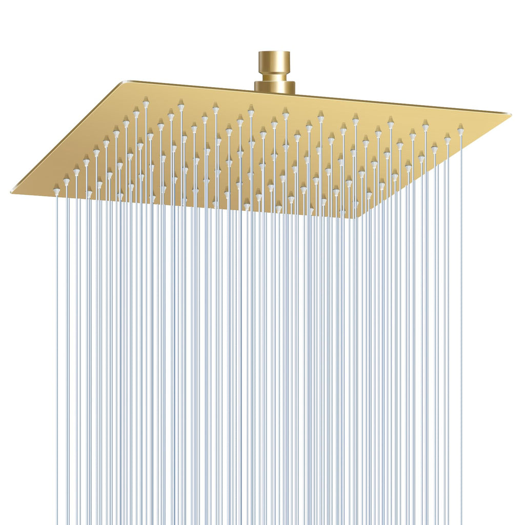 10 Inch Gold Rain Shower Head - All Metal Stainless Steel 304, Ultra Thin Design, Modern Bathroom Square Rainfall