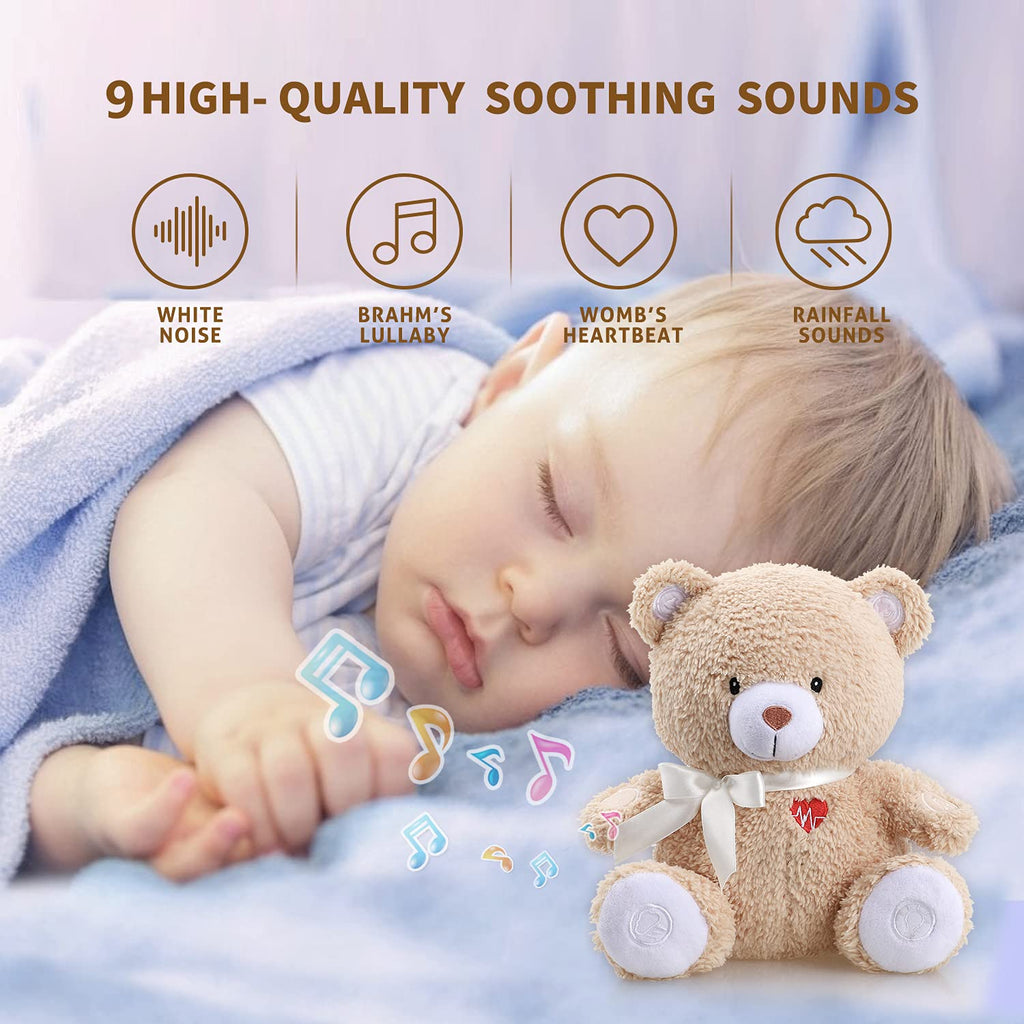 Newborns Musical Baby Sleep Soother, Mom's Heartbeat White Noise Machine, Bear Sleeping Aid with Cry Sensor|Night