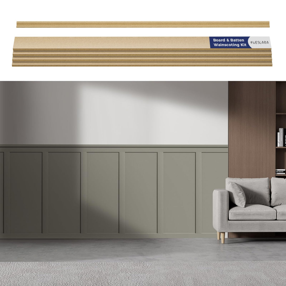 20 Pcs Paintable Board and Batten Wainscoting Kit with 4 Pcs Strips