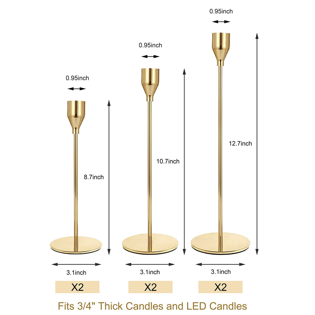 Set of 6 Gold Taper Candle Holders, Tall Candlesticks Holder for Dining Table Centerpiece, Fall Decor, Fireplace