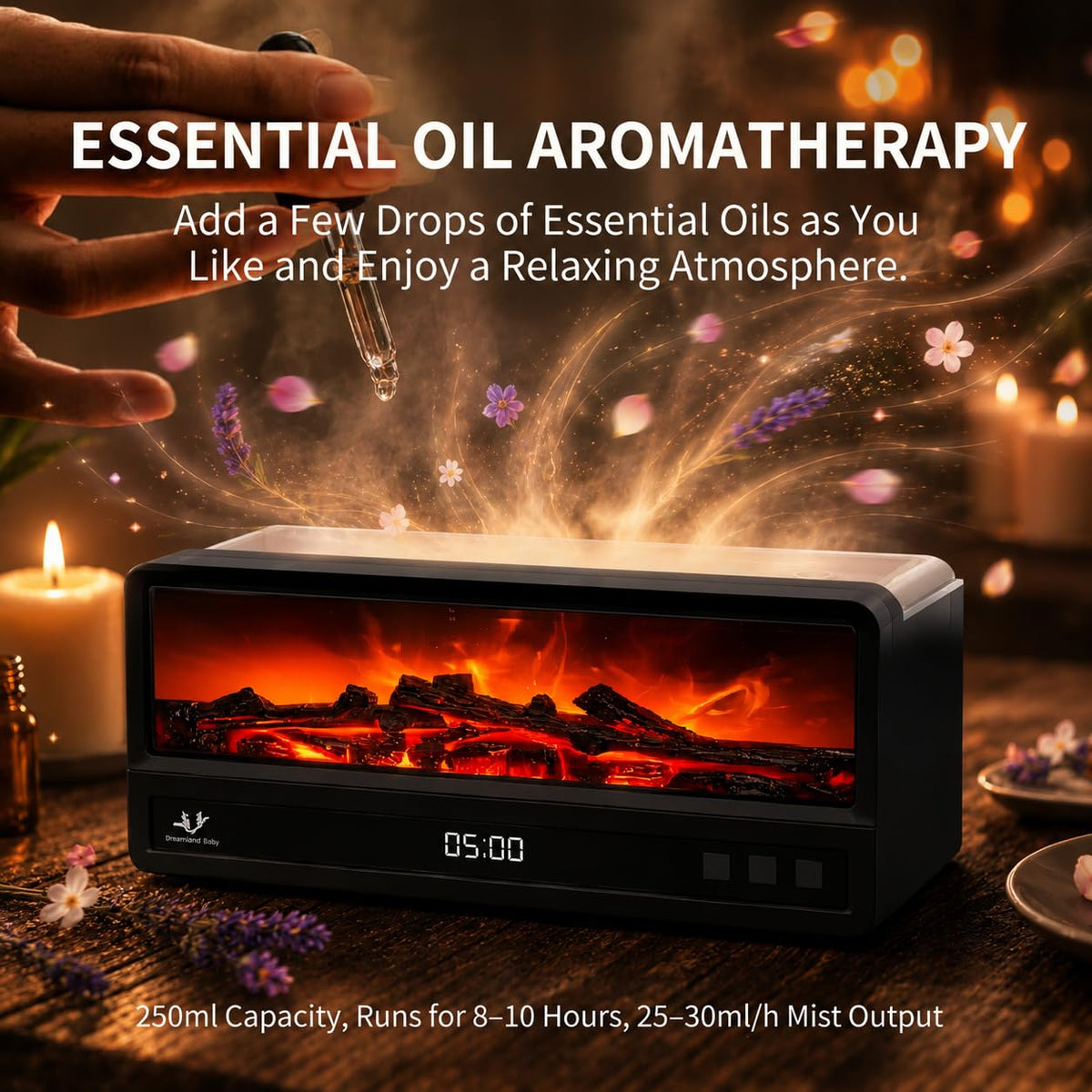 Fireplace Essential Oil Diffuser with Remote and Timer
