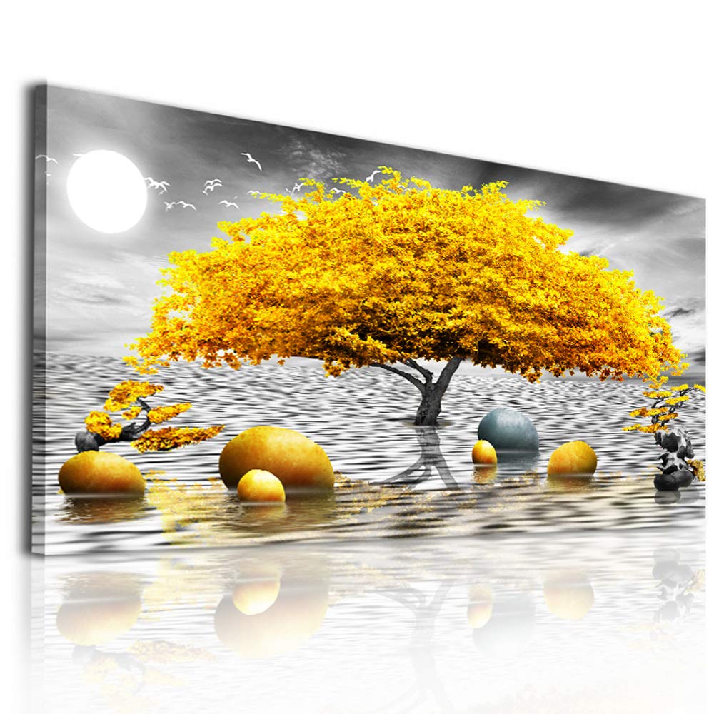 Wall decorations Canvas Wall Art Abstract wall decor Black and white Canvas Art Yellow tree paintings bathroom Home
