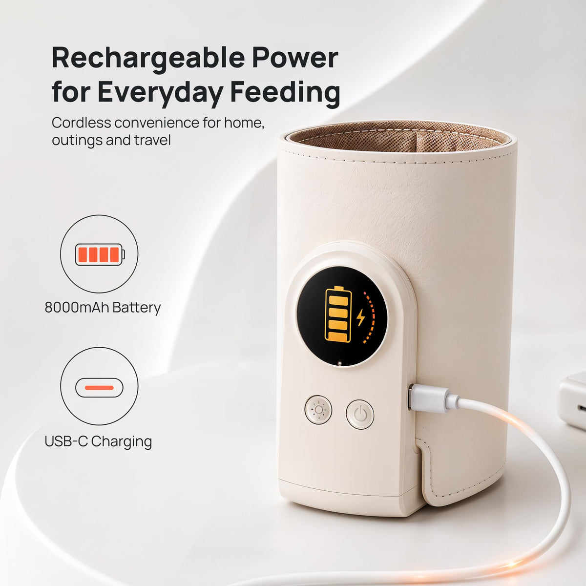 Portable Baby Bottle Warmer for Travel, Fast Heating, Rechargeable