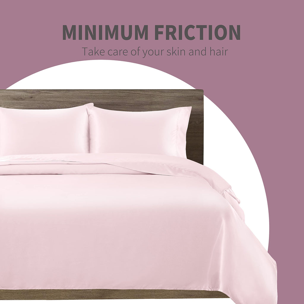 Satin Bed Linen Set, 4Pcs Luxury Soft Silky Sheets with Deep Pocket Fitted Sheet, Blush Pink