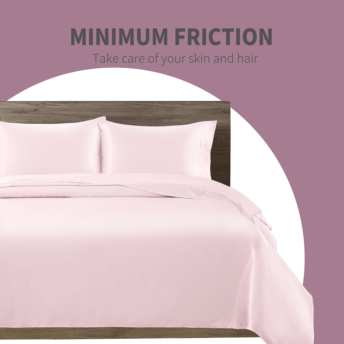 Satin Bed Linen Set, 4Pcs Luxury Soft Silky Sheets with Deep Pocket Fitted Sheet, Blush Pink