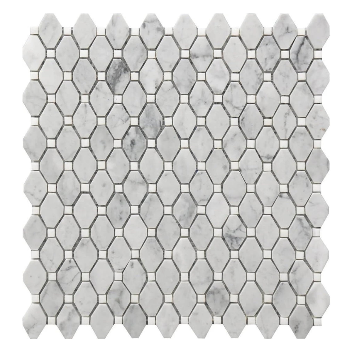 Carrara White Marble Small Rhombus Mosaic Tile - 12x12 Inch Mesh-Mounted Sheet - Natural Marble Geometric Mosaic for