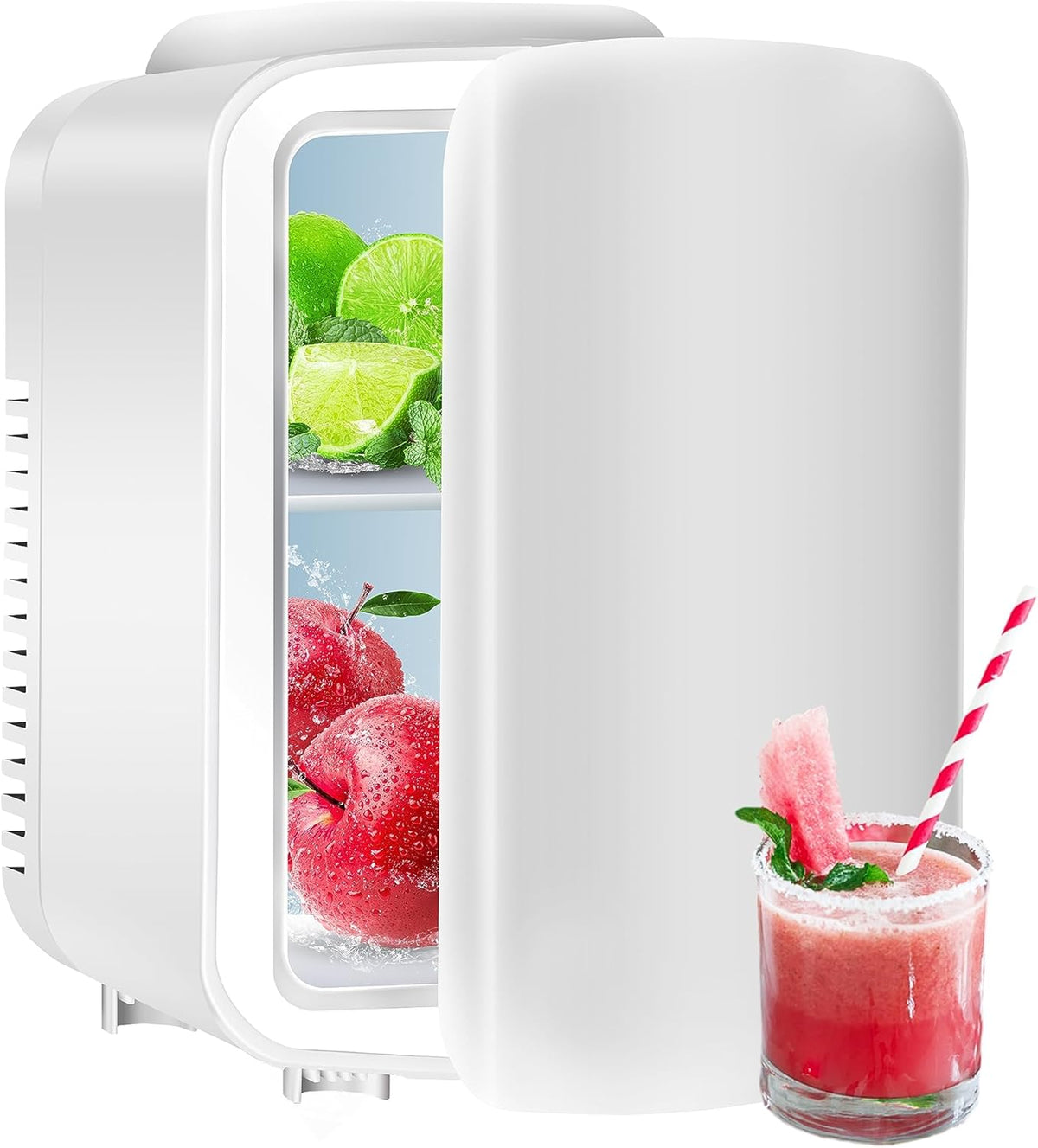 Portable Mini Fridge, 4L/6 Can Cooler and Warmer Compact Refrigerator for Skincare, Cosmetics, Beverage, Food, for Bedroom, White, Office, Dorm, Freon-Free, White