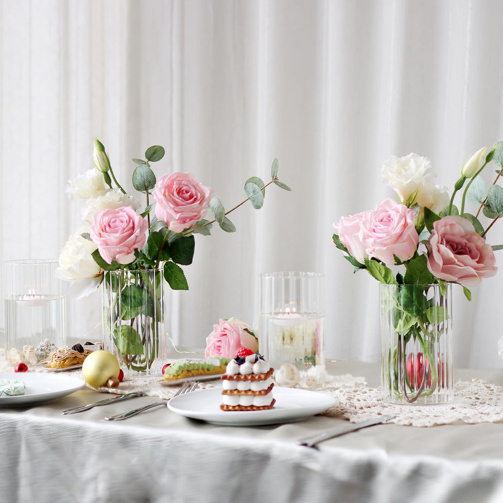12Pcs Glass Cylinder vases for Centerpieces, 6 Inches Clear Ribbed Bud Vases for Wedding Decorations, Floral Vase Bulk