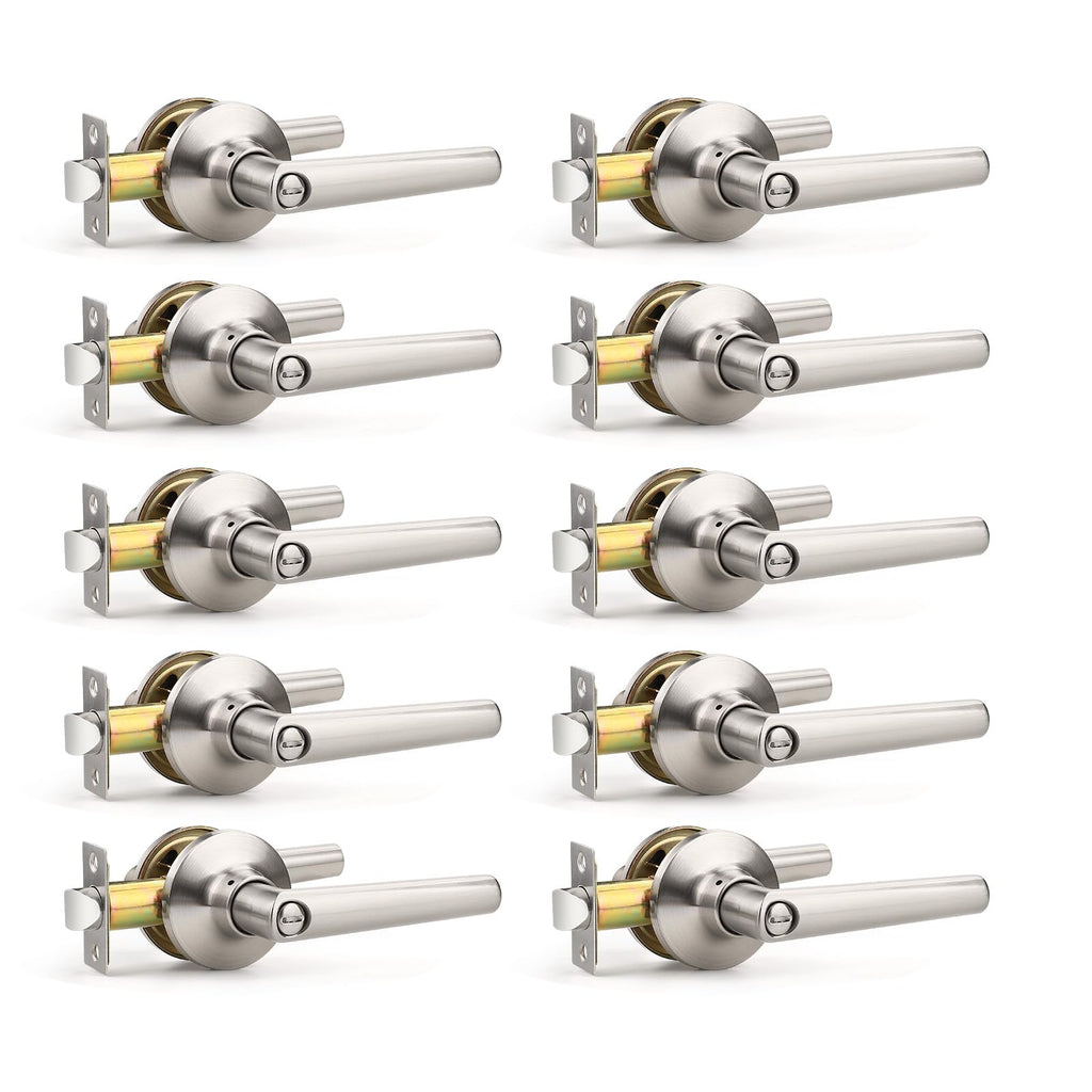 10 Pack Privacy Brushed Nickel Door Handles, Door Lever with Door Knobs Indoor , Heavy Duty Door Handles Interior