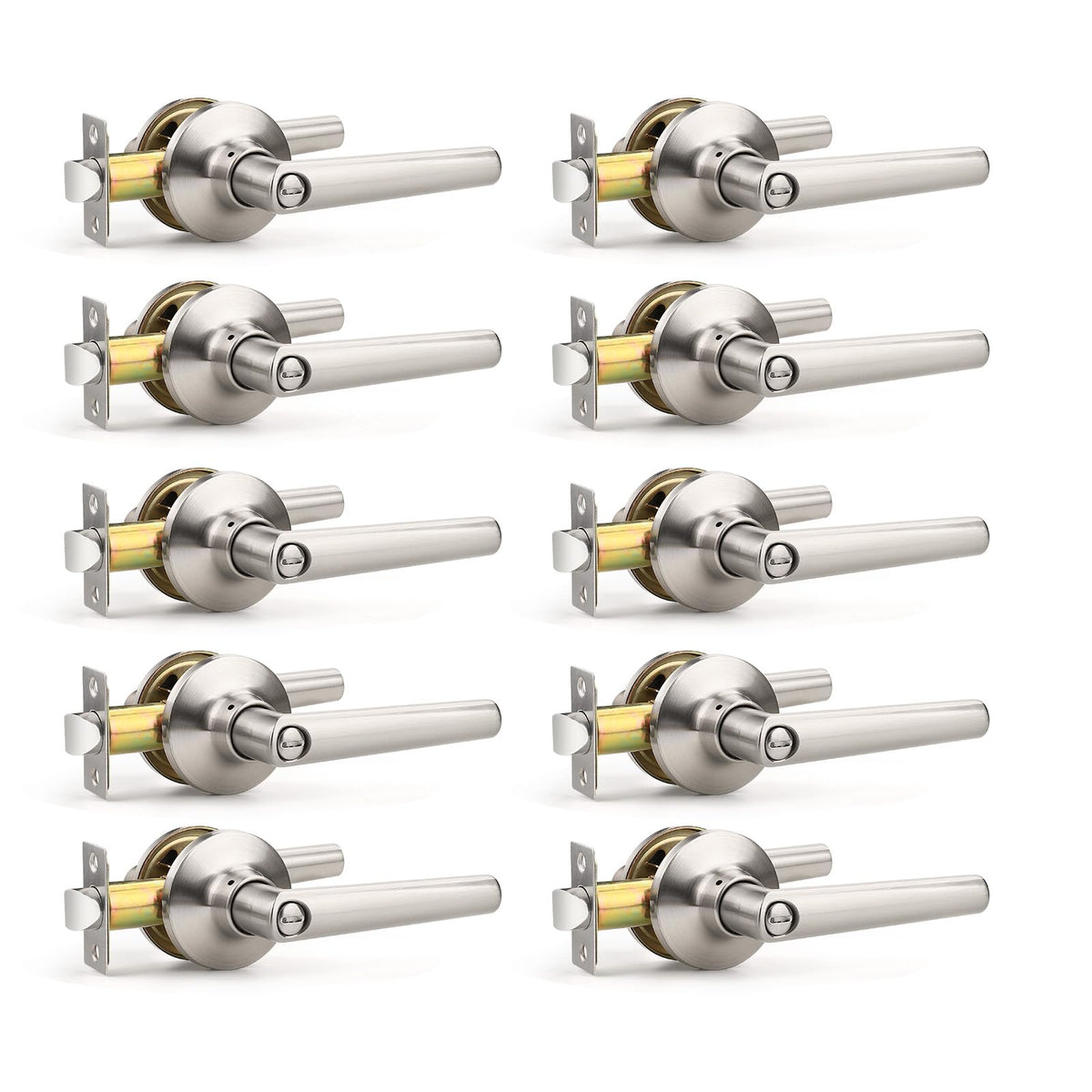 10 Pack Privacy Brushed Nickel Door Handles, Door Lever with Door Knobs Indoor , Heavy Duty Door Handles Interior