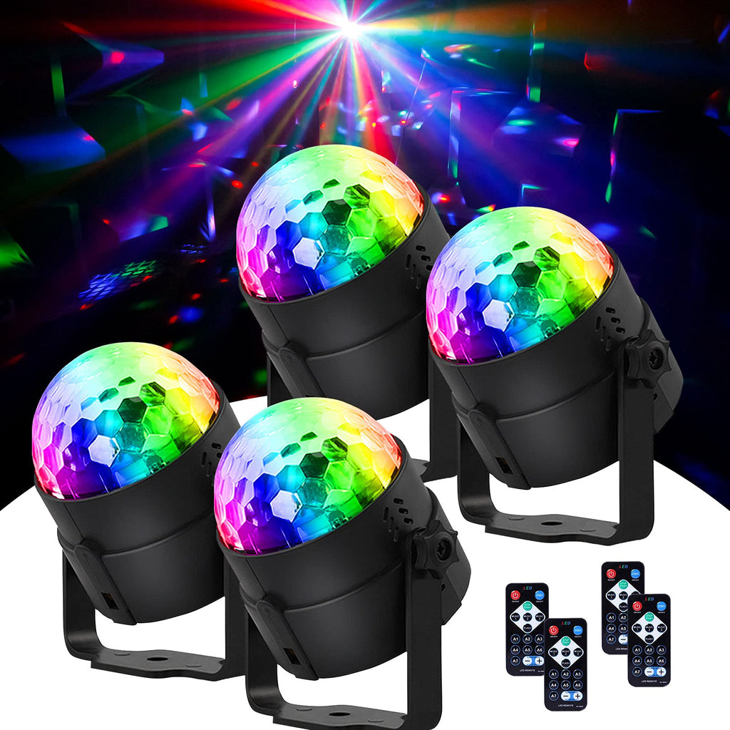 4PCS Disco Ball Party Light, Sound Activated Party Lights with Remote Control Dj Lighting, Rotating Disco Ball Light