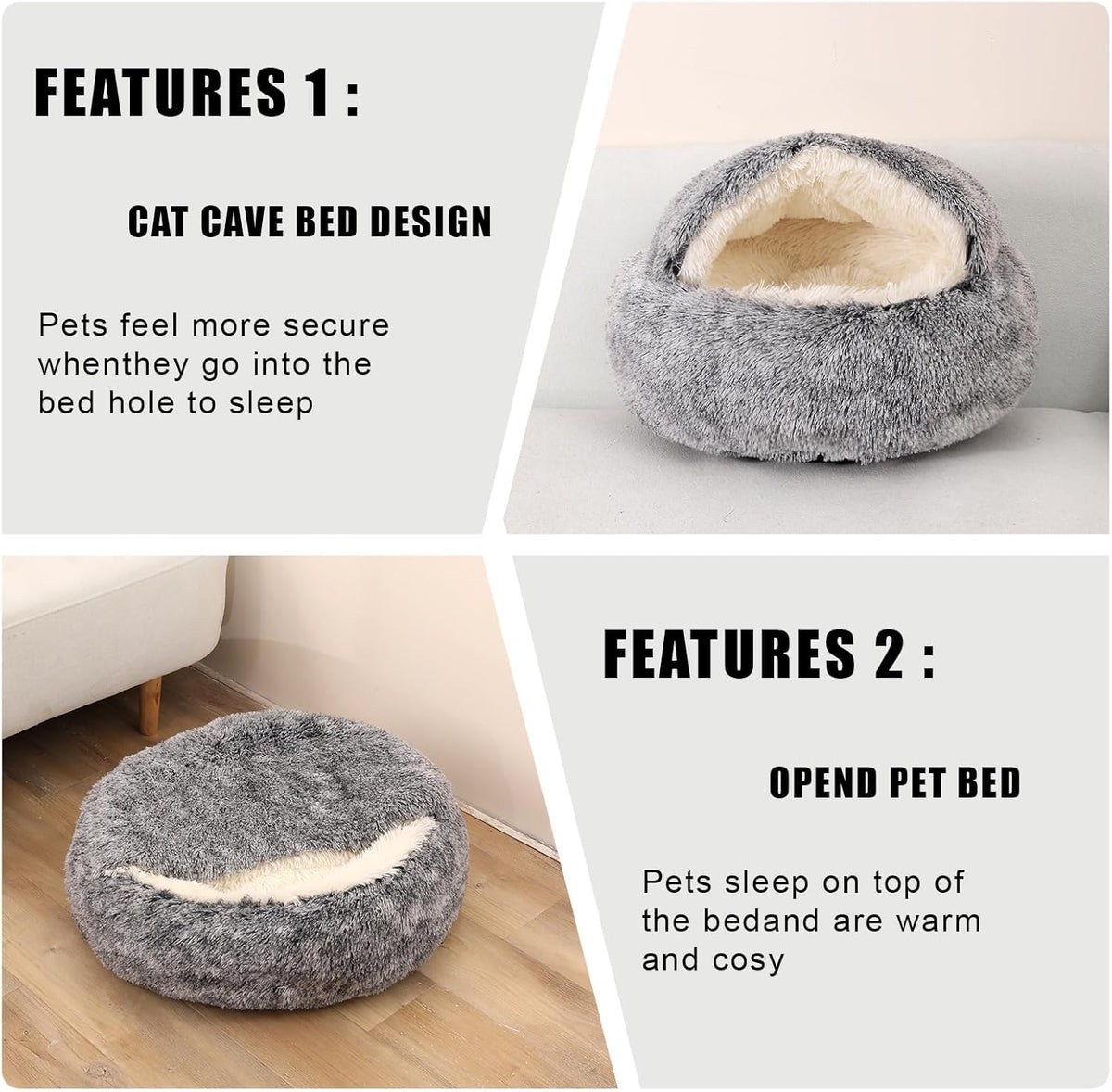 Cat Beds for Indoor Cats,Cat Cave for Puppy and Kitty,Calming Small Dog Bed for Small Dogs with Cover Cave,Cozy