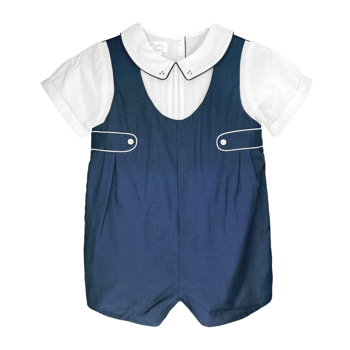 Baby Boys' Shortall with Pintucks and Side Tabs, Navy