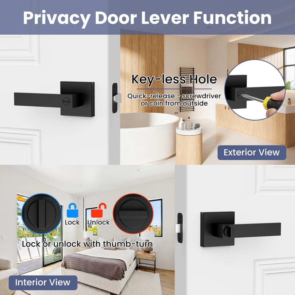 Privacy Door Lock, 10 Pack Matte Black Keyless Door Handles Interior Heavy Duty Bed and Bath Door Lever Set