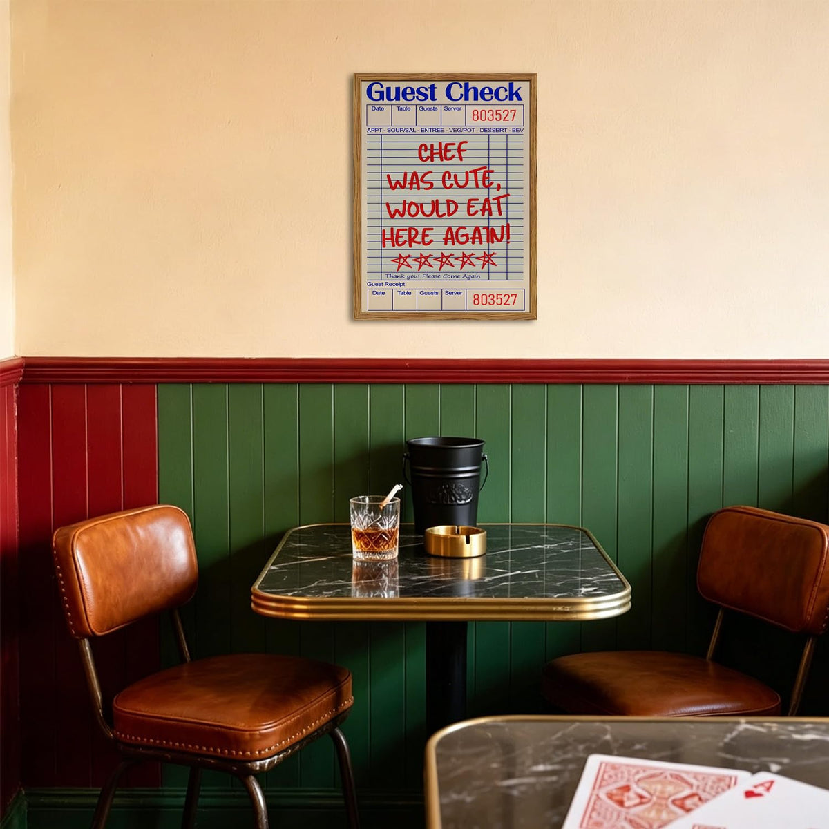Framed Kitchen Wall Art, Retro Chef Was Cute Would Eat Here Again Pictures Wall Decor, Funky Guest Check Poster