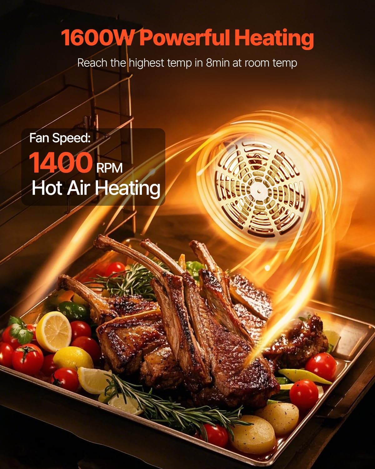 Commercial Convection Oven, 47L/43Qt, Half-Size Conventional Oven Countertop, 1600W 4-Tier Toaster w/Front Glass Door