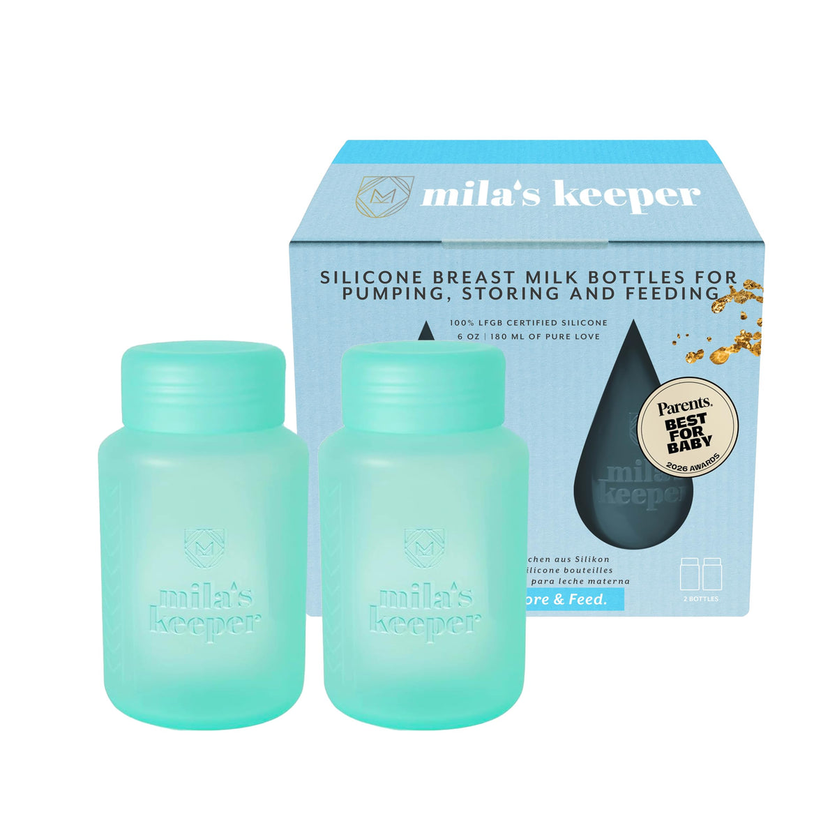 Silicone Breast Milk Storage Bottles | Daycare Approved | 100% Plastic Free Baby Bottle | 3 in 1 Pumping, Storing