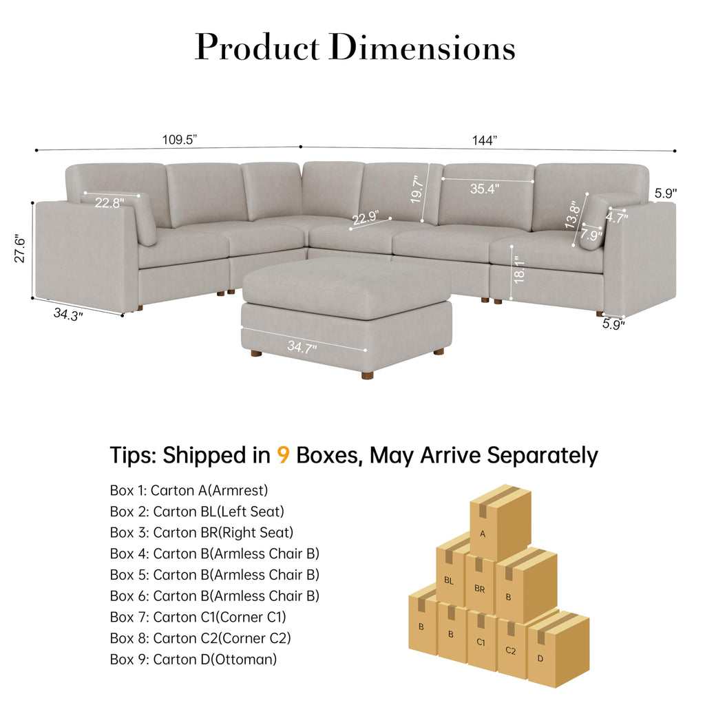 Faux Leather Modular Sectional Sofa Wide V Shaped Couches Beige