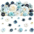 Fake Flower Heads Mini Artificial Flower Blue Faux Dahlia Rose Flowers for Crafts Cake Blossom Wreath Garland