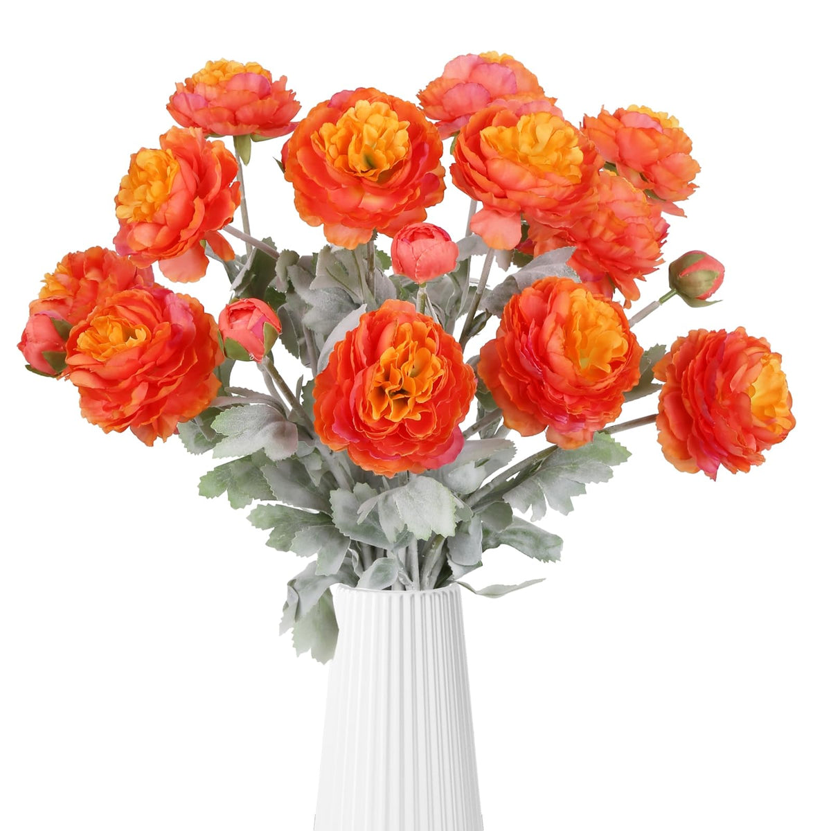 Orange Peonies 6PCS Artificial Ranunculus Silk Real Touch 18Heads