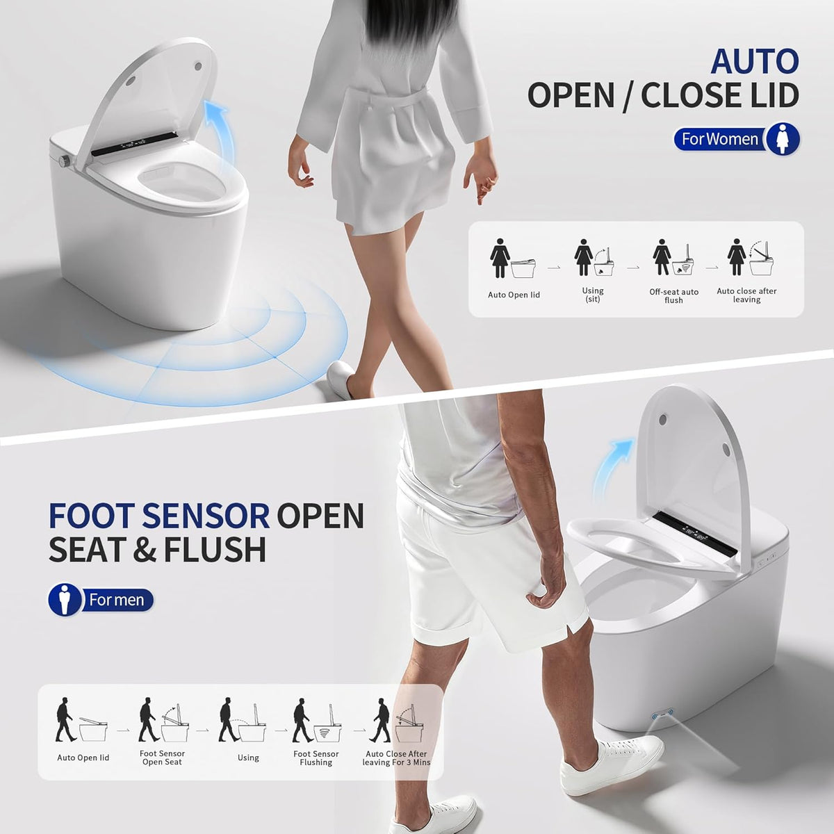 Luxury Smart Toilet with Bidet Built in Bubble Wash, Auto Open/Close Lid Water Filter Instant Heated Seat Dryer