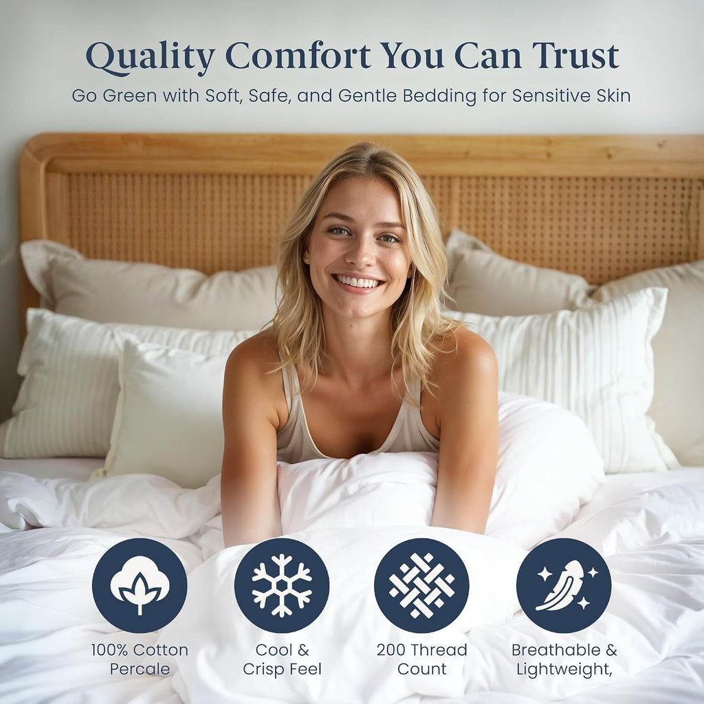 Duvet Cover Set, 100% Cotton Percale, Soft, Breathable & Lightweight