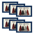 Blue Waterclor Buffalo Plaid Christmas Trees Placemats Set of 6, 12x18 Inch Winter Table Mats for Outdoor Home Party