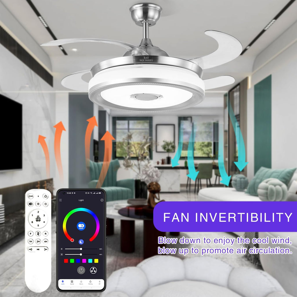 Flush Mount Retractable Ceiling Fan with Light