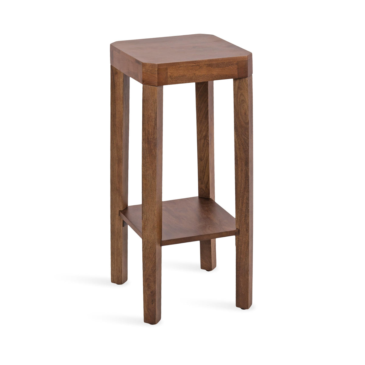 Inspired Saarinen Style Talcott Modern Square Wood Drink Table, 12 x 12 x 28, Walnut Brown, Transitional Decorative Two-Tier Pedestal Table