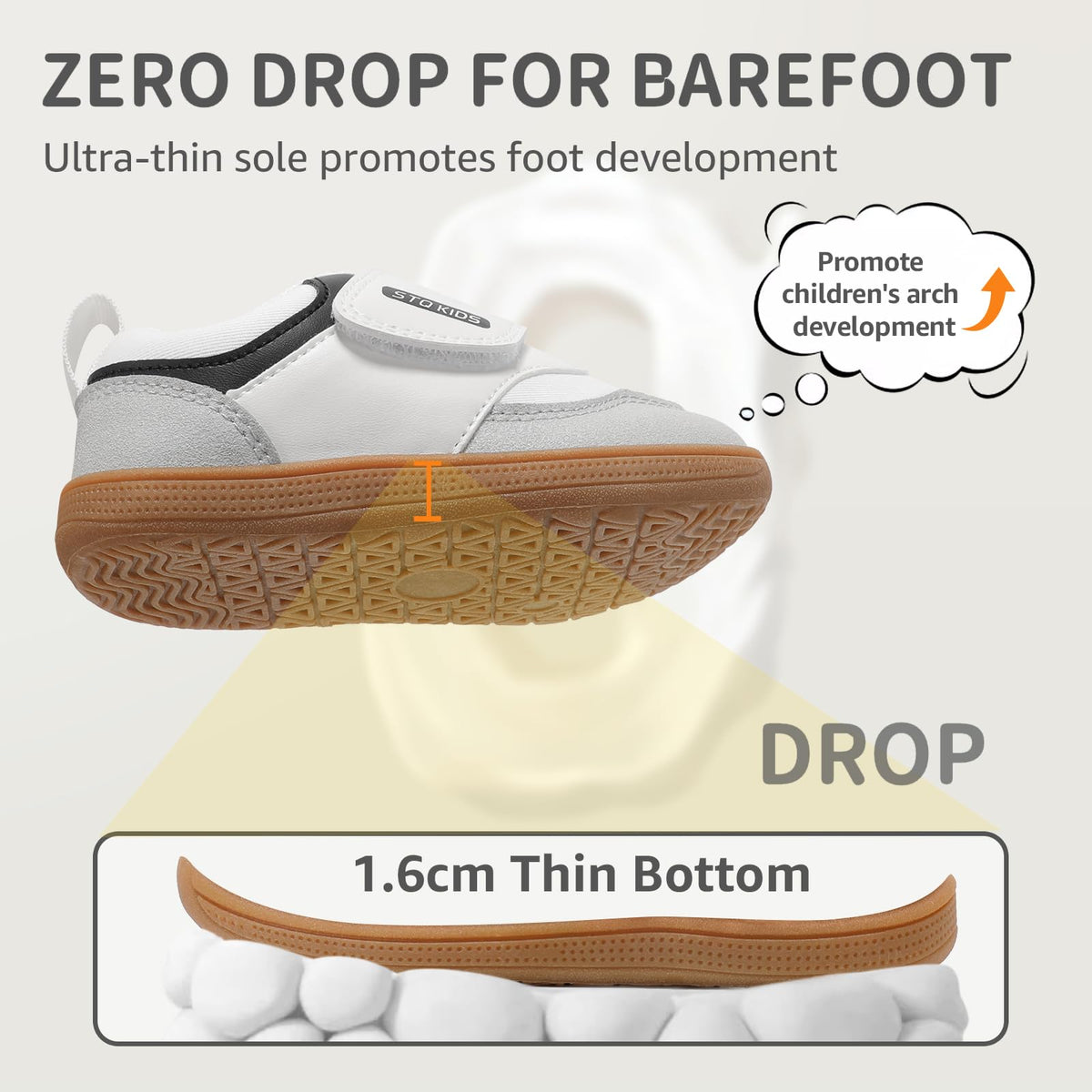 Toddler Barefoot Shoes Classic White Black I4