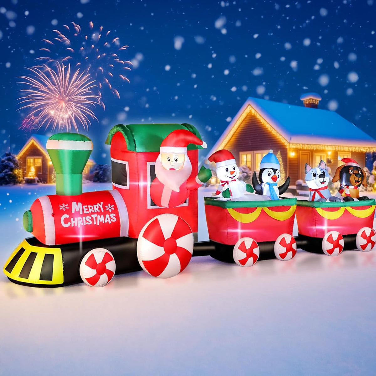 12 FT Christmas Inflatable Train with Santa Claus Holiday Decoration