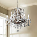 Six-Light Rustic Crystal Chandelier with Iron Arms and Hanging Prisms