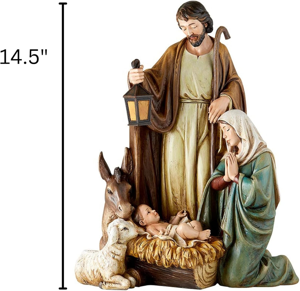 Religious Holy Family Figurine, Lamb of God Nativity Scene Statue, Christmas Decoration , 14.5 Inch