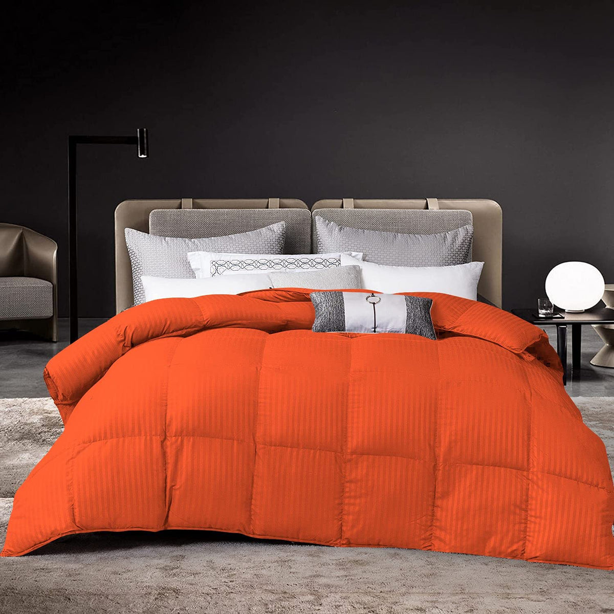 5 Piece Damask Stripe Comforter Set, 100% Egyptian Cotton Cover | 500 GSM Filling | 1000 Thread Count