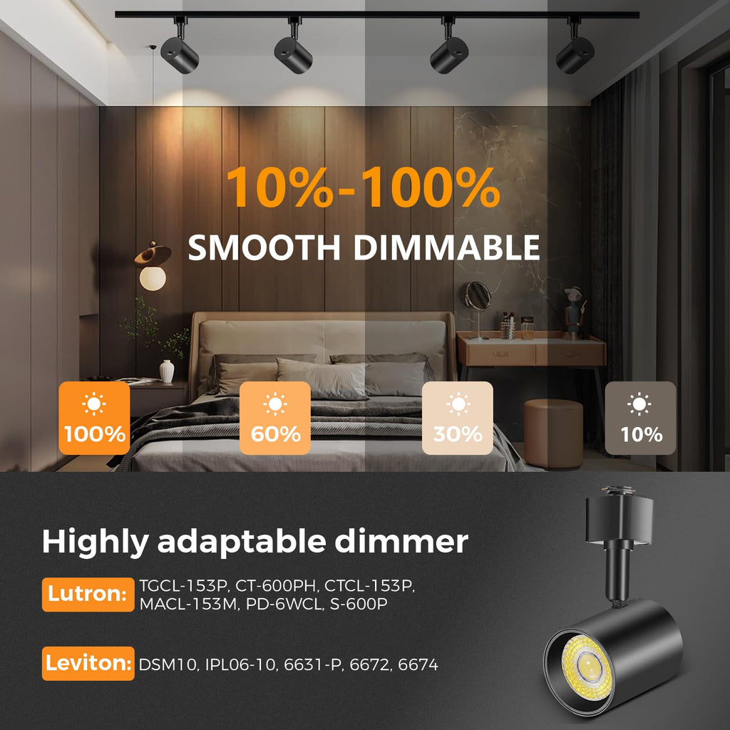 J Type Track Lighting Heads Dimmable, Black, Pack of 6