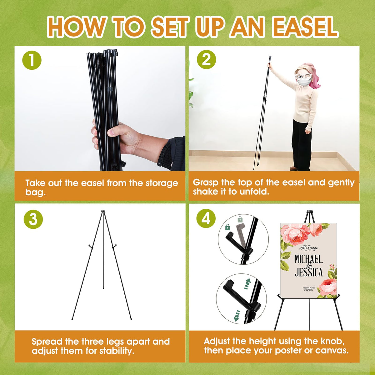 63" Easel Stand for Display, 3 Pack Portable Foldable Metal Easel